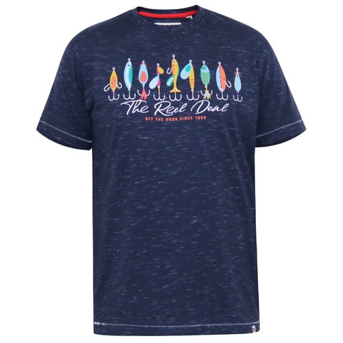 D555 Cropwell T-Shirt mit Angelzubehör-Aufdruck, Marineblau